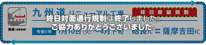 E3九州自動車道 姶良IC～薩摩吉田IC間で終日対面通行規制等