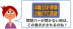 開閉バーが開かないときは、4輪STOP2輪ETC退避が表示されるのね! 