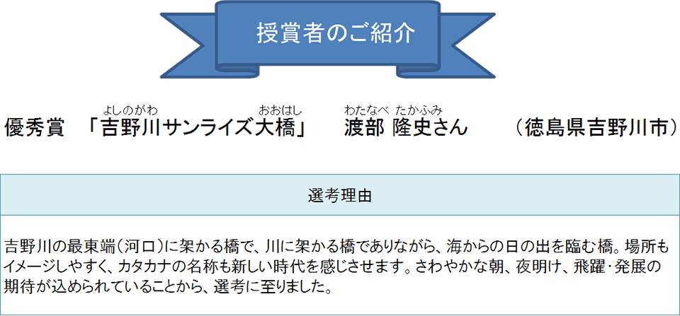 E55 徳島南部自動車道 吉野川大橋(仮称) 名称が決定しました